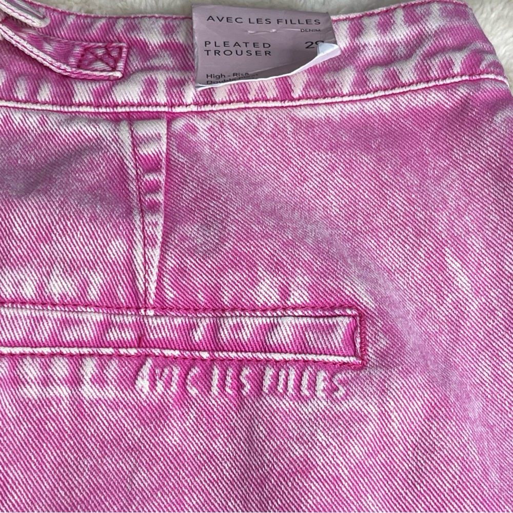 Avec Les Filles High Rise Pleated Trouser Wide Leg 90s Pink NWT Sz 29 Barbiecore - Picture 10 of 13